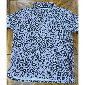 Ted Baker Mens Polo Shirt Purple Black Leopard Spot Size 6 (XL) GUC